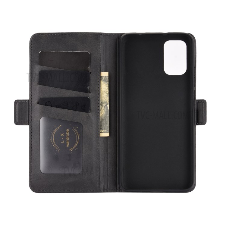 Double Magnetic Clasp Folio Flip Leather Cover Case for Xiaomi Poco M3 - Black-3