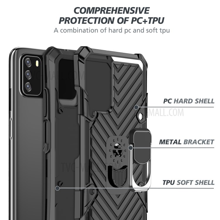 PC + TPU + Metal Hybrid Cover Rotatable Finger Ring Kickstand Phone Shell for Xiaomi Poco M3 - Black-4