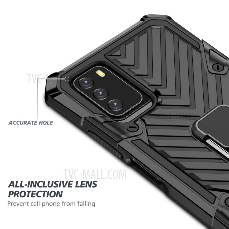 PC + TPU + Metal Hybrid Cover Rotatable Finger Ring Kickstand Phone Shell for Xiaomi Poco M3 - Black-5