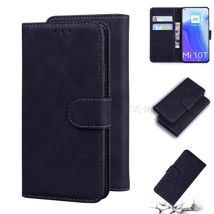 Leather Wallet Stand Phone Case for Xiaomi Mi 10T Pro 5G / Mi 10T 5G / Redmi K30S - Black-1