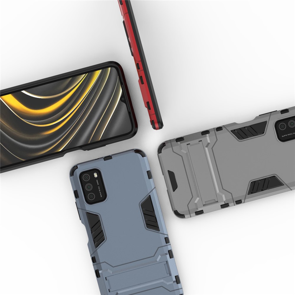 2 in 1 for Xiaomi Poco M3 PC + TPU Hybrid Case Cover with Kickstand - Black-10