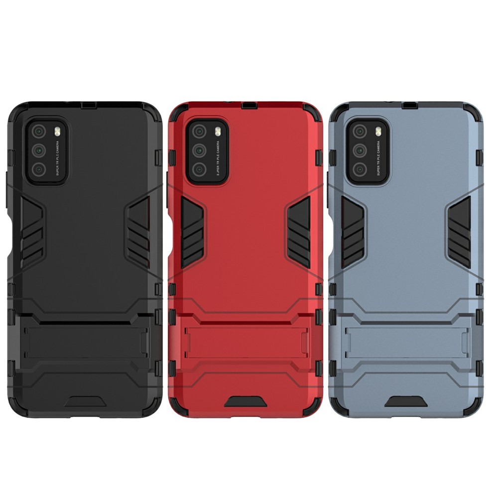 2 in 1 for Xiaomi Poco M3 PC + TPU Hybrid Case Cover with Kickstand - Black-11