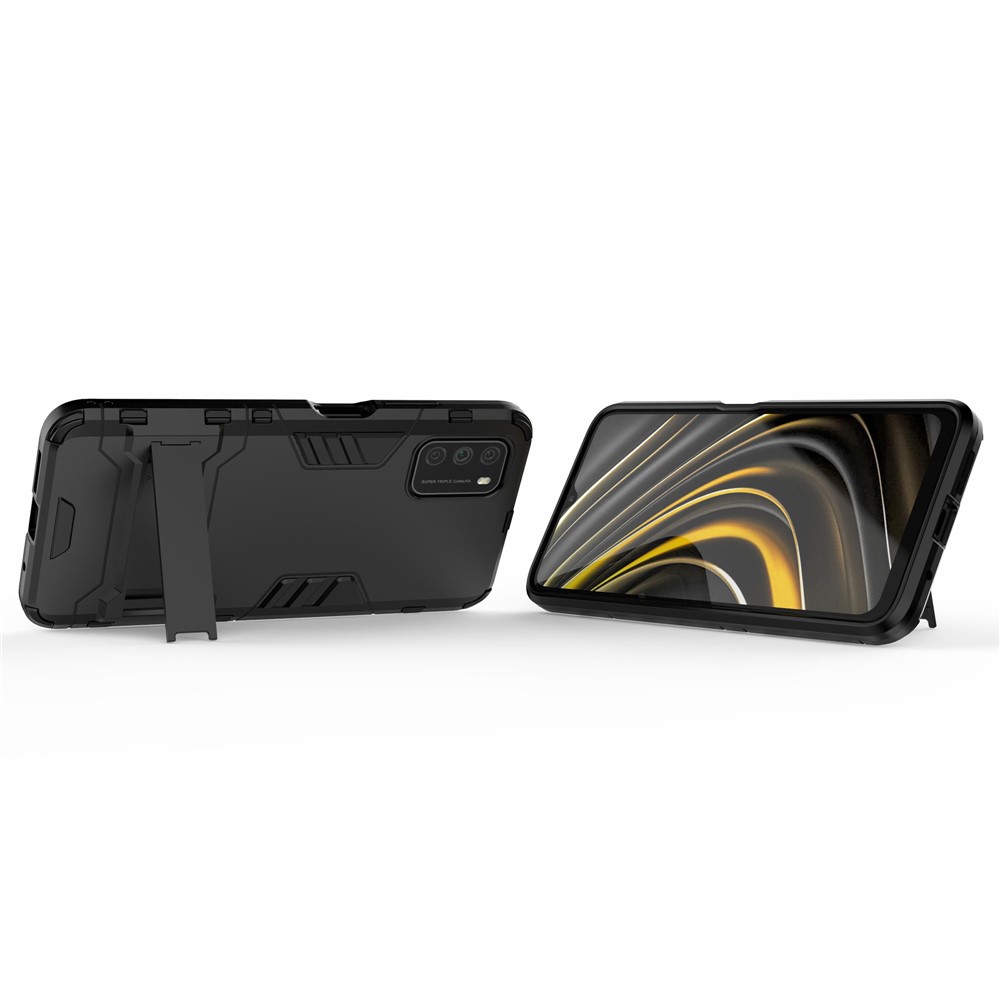 2 in 1 for Xiaomi Poco M3 PC + TPU Hybrid Case Cover with Kickstand - Black-3