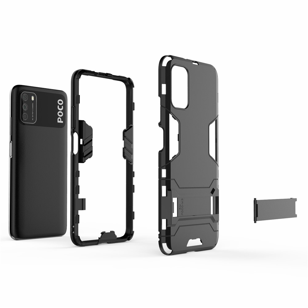 2 in 1 for Xiaomi Poco M3 PC + TPU Hybrid Case Cover with Kickstand - Black-4