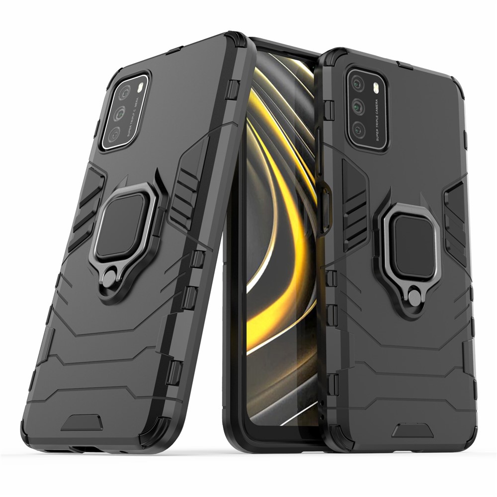 Für Xiaomi Poco M3 Cool Guard PC + TPU Hybrid Mobile Case Mit Faltbarem Ständer - Schwarz