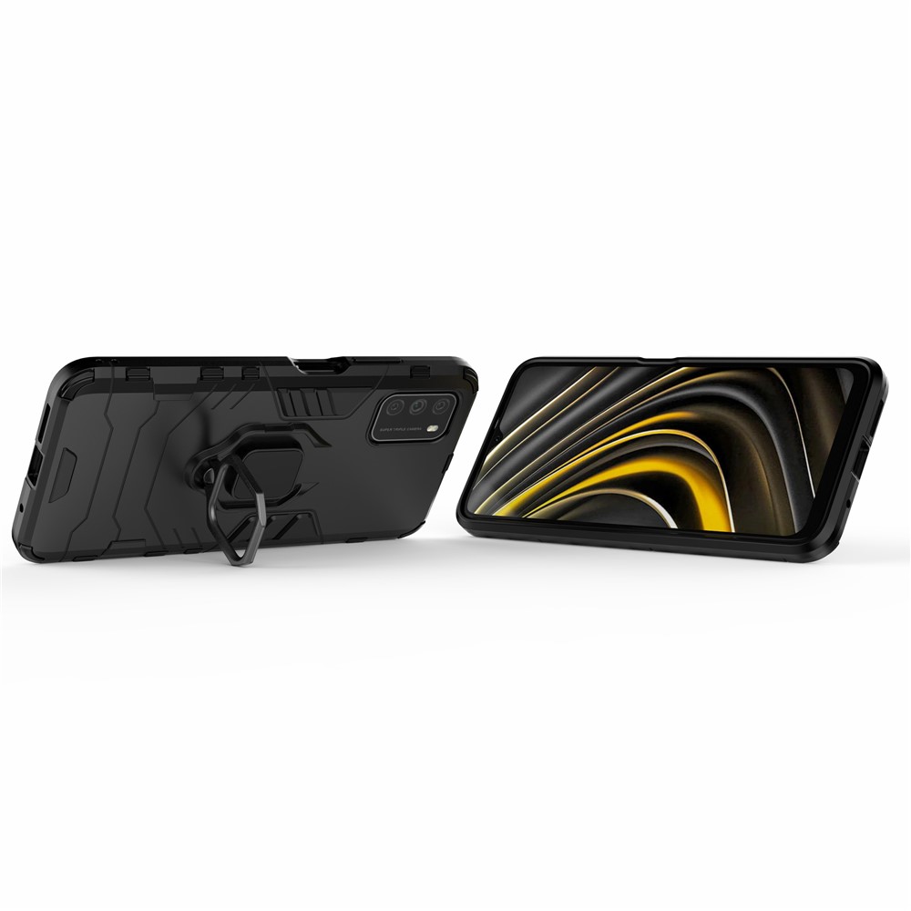 Per Xiaomi Poco M3 Cool Guard PC + Custodia Mobile Ibrida TPU Con Cavalletto Pieghevole - Nero