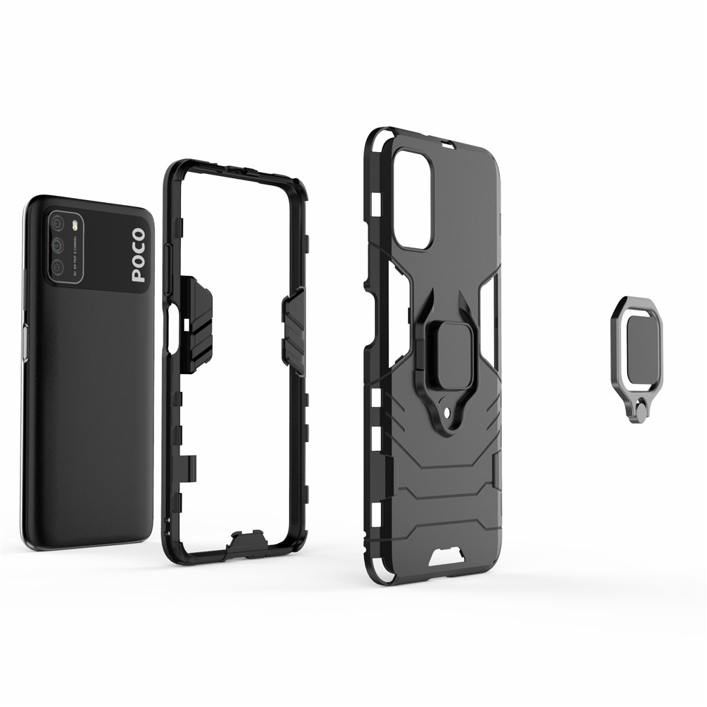 Pour Xiaomi Poco M3 Cool Guard PC + TPU Hybrid Mobile Case Avec Une Merde Pliable - le Noir