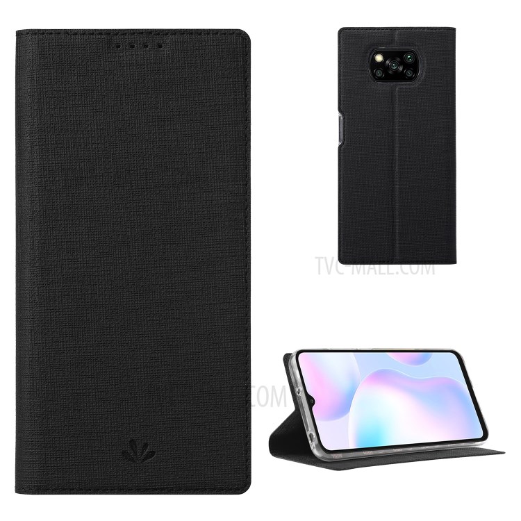 VILI DMX Series Leather Case with Stand and Card Slot for Xiaomi Poco X3/Poco X3 NFC - Black-1