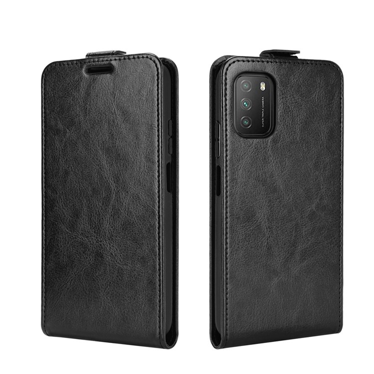 Vertical Flip Crazy Horse Texture with Card Holder for Xiaomi Poco M3 Leather Cover - Black-4