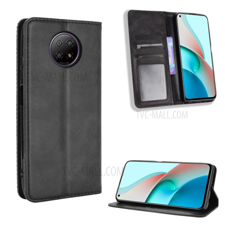 Vintage Style Magnetic PU Leather Cover with Wallet Stand Phone Cover for Xiaomi Redmi Note 9 5G - Black-1