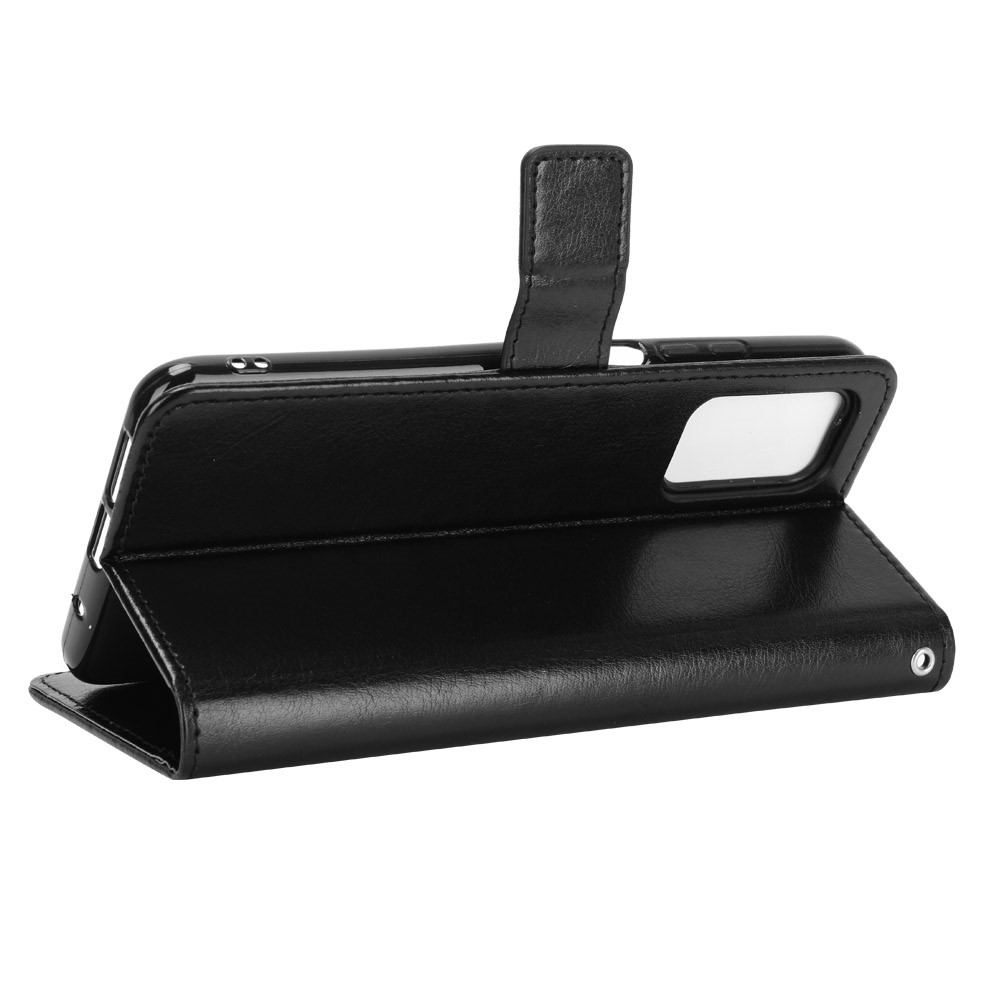 Portefeuille Crazy Horse Texture Stand Coquille En Cuir Avec Sangle Pour Xiaomi Redmi Note 9 4G / 9 Power / Redmi 9T - Noir