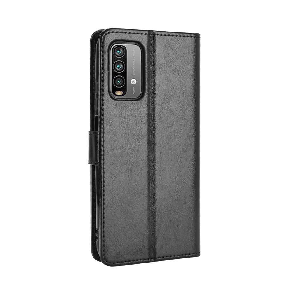 Wallet Crazy Horse Texture Stand Leather Shell with Strap for Xiaomi Redmi Note 9 4G - Black-6