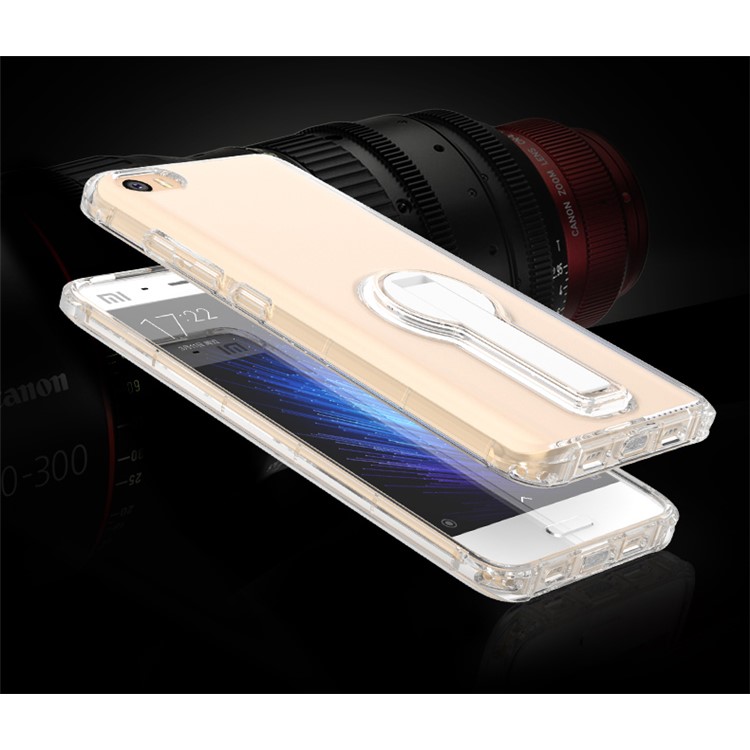 BOW Shock Absorption Soft TPU Cover with ABS Kickstand for Xiaomi Mi 5 - Transparent-11