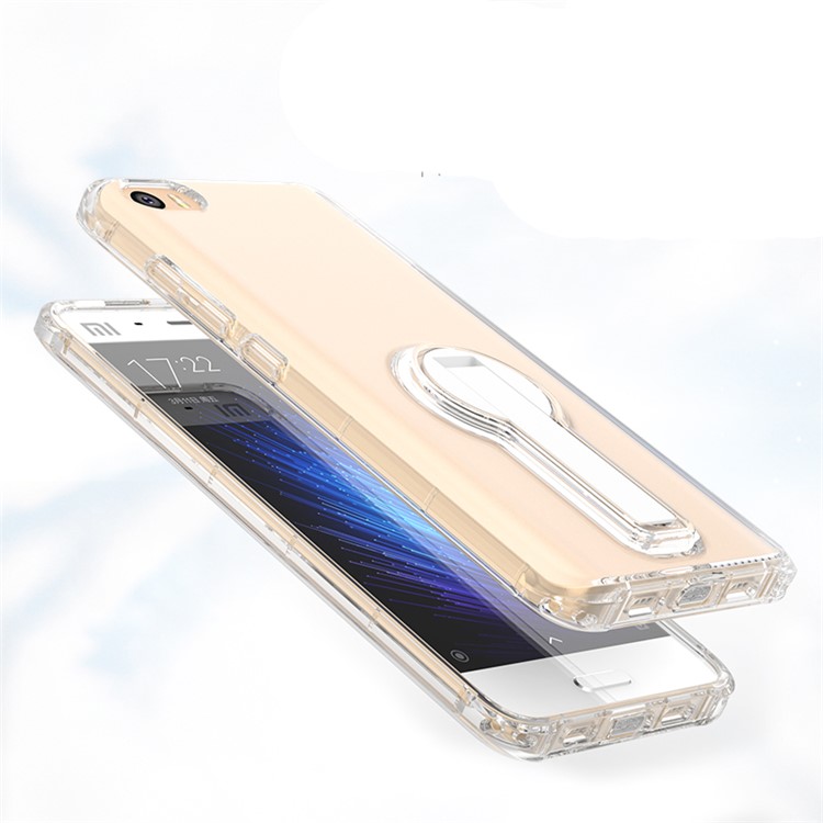 BOW Shock Absorption Soft TPU Cover with ABS Kickstand for Xiaomi Mi 5 - Transparent-4
