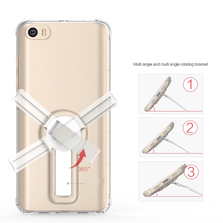 BOW Shock Absorption Soft TPU Cover with ABS Kickstand for Xiaomi Mi 5 - Transparent-6