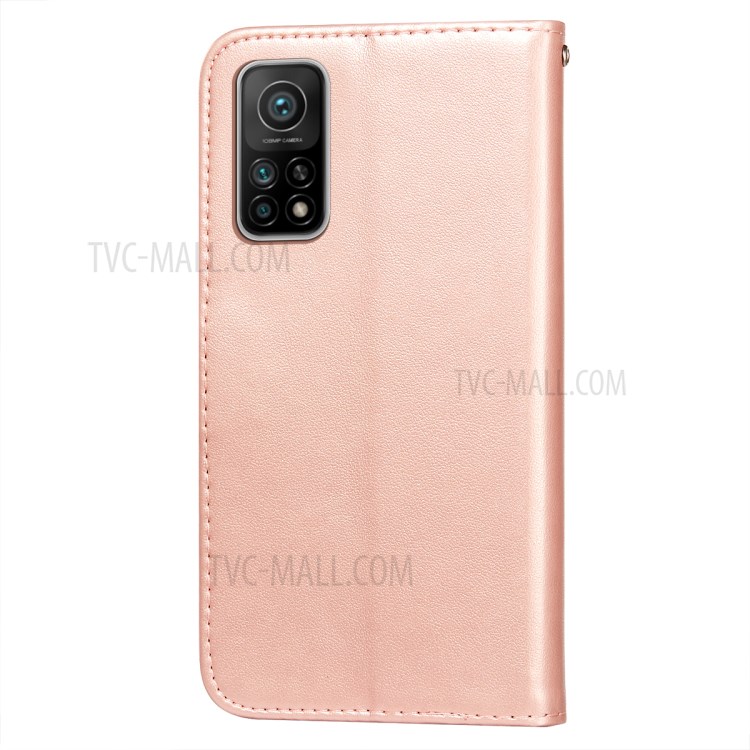 Stripes Imprint Design Wallet Stand Leather Phone Cover Case for Xiaomi Mi 10T 5G/Mi 10T Pro 5G/Redmi K30S - Rose Gold-3
