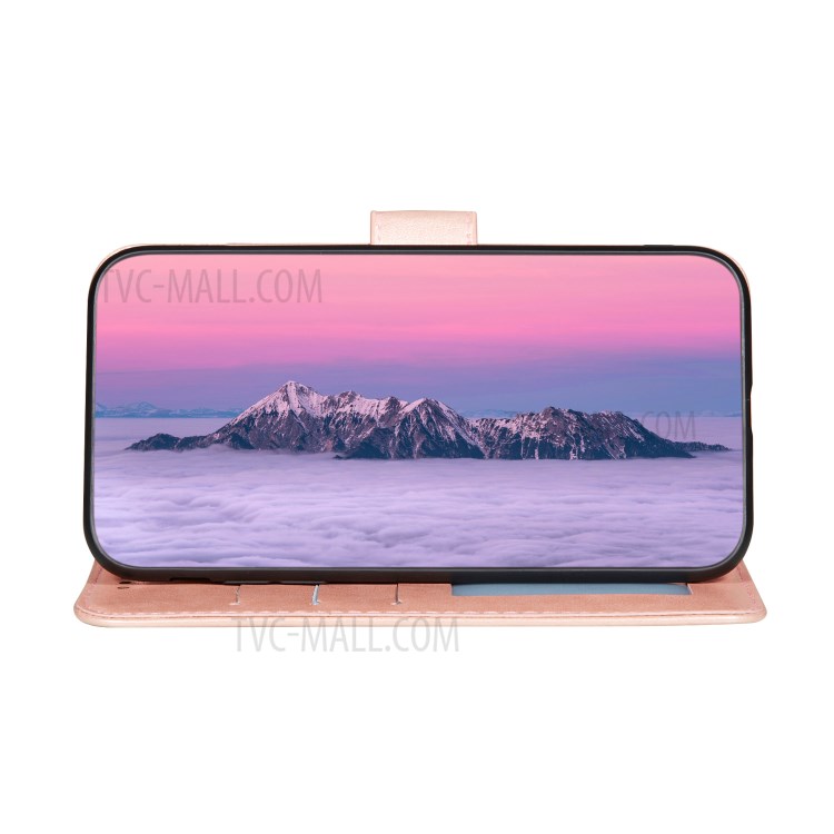 Stripes Imprint Design Wallet Stand Leather Phone Cover Case for Xiaomi Mi 10T 5G/Mi 10T Pro 5G/Redmi K30S - Rose Gold-5
