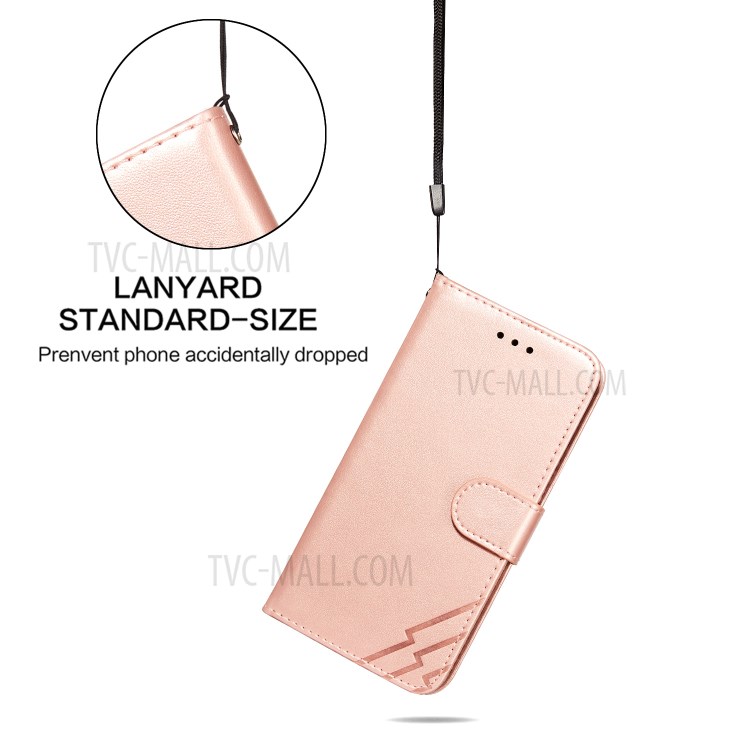Stripes Imprint Design Wallet Stand Leather Phone Cover Case for Xiaomi Mi 10T 5G/Mi 10T Pro 5G/Redmi K30S - Rose Gold-7