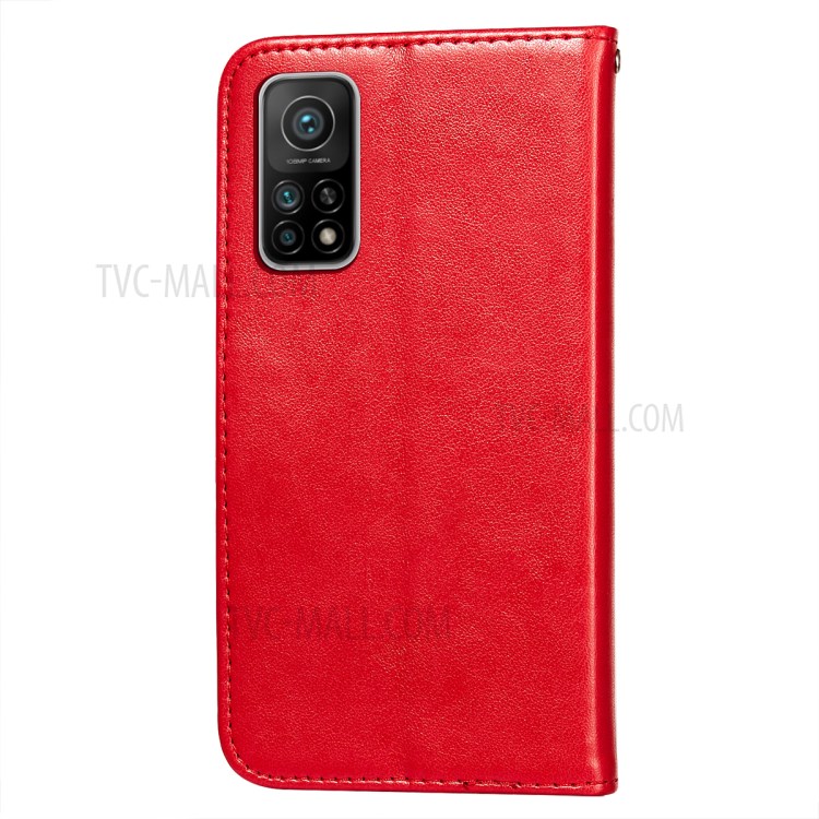 Stripes Imprint Design Wallet Stand Leather Phone Cover Case for Xiaomi Mi 10T 5G/Mi 10T Pro 5G/Redmi K30S - Red-3