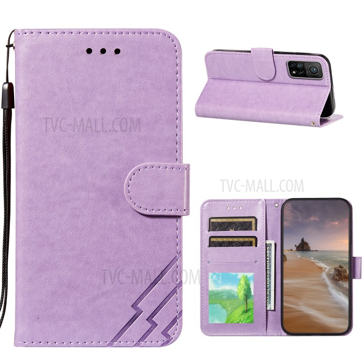 Stripes Imprint Design Wallet Stand Leather Phone Cover Case for Xiaomi Mi 10T 5G/Mi 10T Pro 5G/Redmi K30S - Purple-1