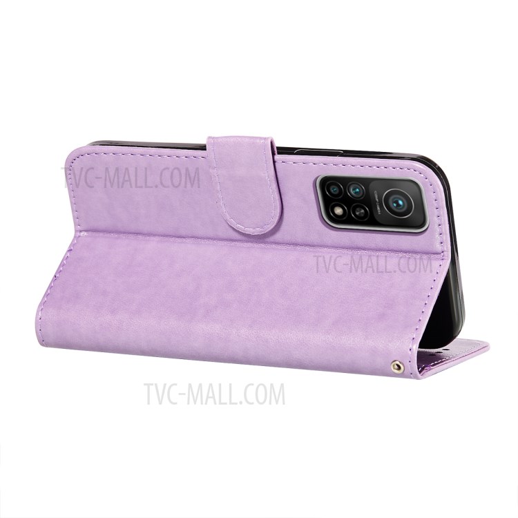 Stripes Imprint Design Wallet Stand Leather Phone Cover Case for Xiaomi Mi 10T 5G/Mi 10T Pro 5G/Redmi K30S - Purple-6