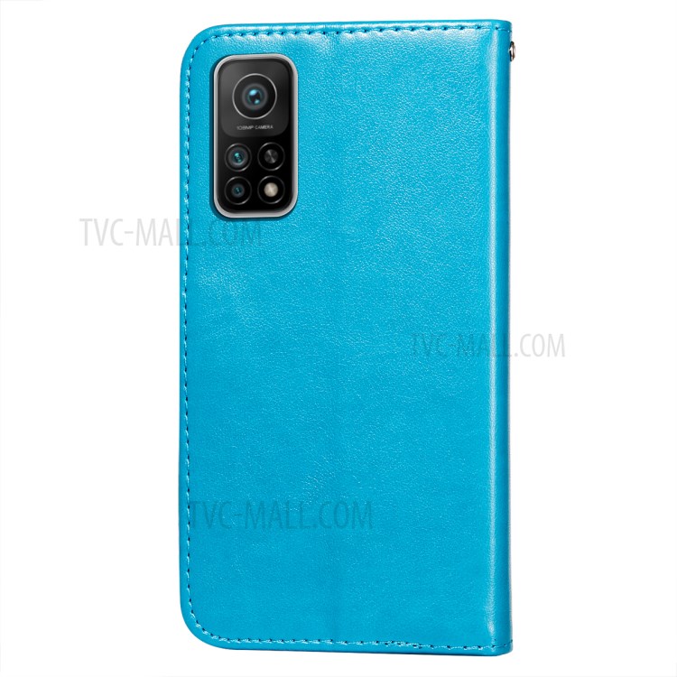 Stripes Imprint Design Wallet Stand Leather Phone Cover Case for Xiaomi Mi 10T 5G/Mi 10T Pro 5G/Redmi K30S - Blue-3
