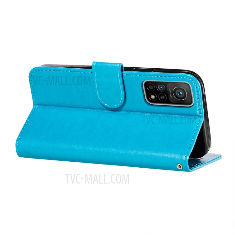 Stripes Imprint Design Wallet Stand Leather Phone Cover Case for Xiaomi Mi 10T 5G/Mi 10T Pro 5G/Redmi K30S - Blue-6