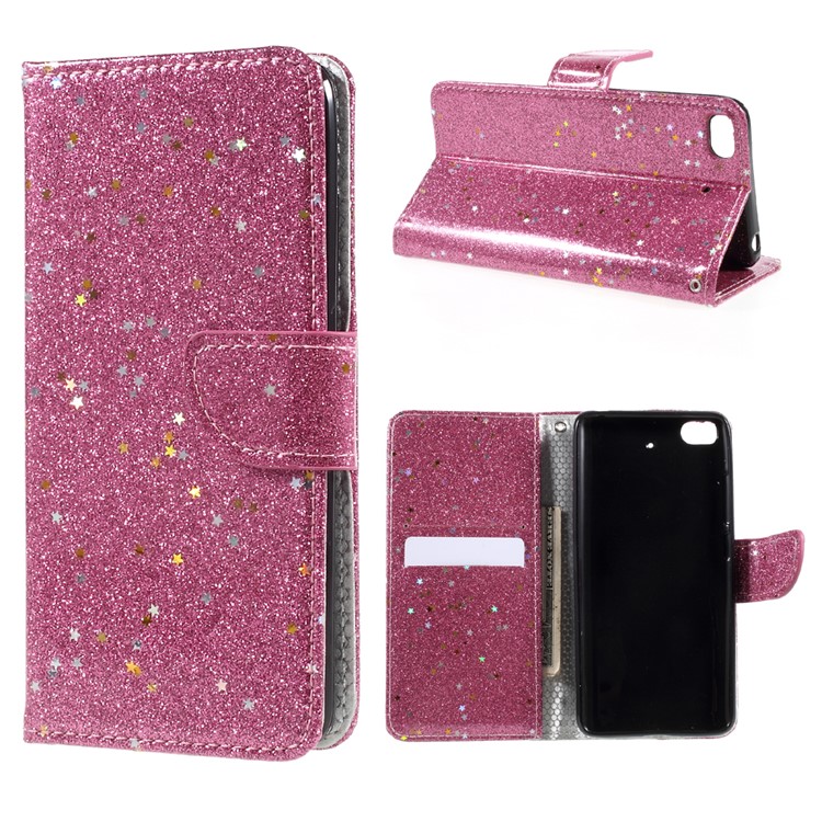 Mobile Accessory Flash Powder Leather Wallet Flip Cell Phone Case for Xiaomi Mi 5s - Rose-1