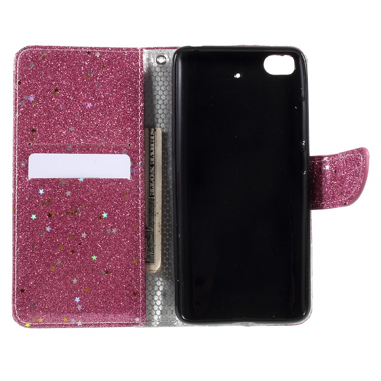 Mobile Accessory Flash Powder Leather Wallet Flip Cell Phone Case for Xiaomi Mi 5s - Rose-5