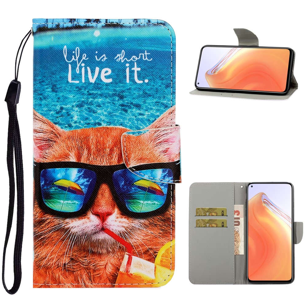 PU Leather Wallet Stand Phone Case for Xiaomi Mi 10T Pro 5G / Mi 10T 5G / Redmi K30S - Cat Wearing Sunglasses-1