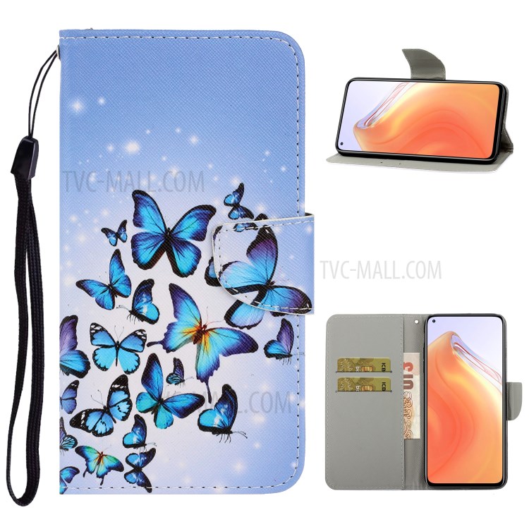 PU Leather Wallet Stand Phone Case for Xiaomi Mi 10T Pro 5G / Mi 10T 5G / Redmi K30S - Blue Butterfly-1