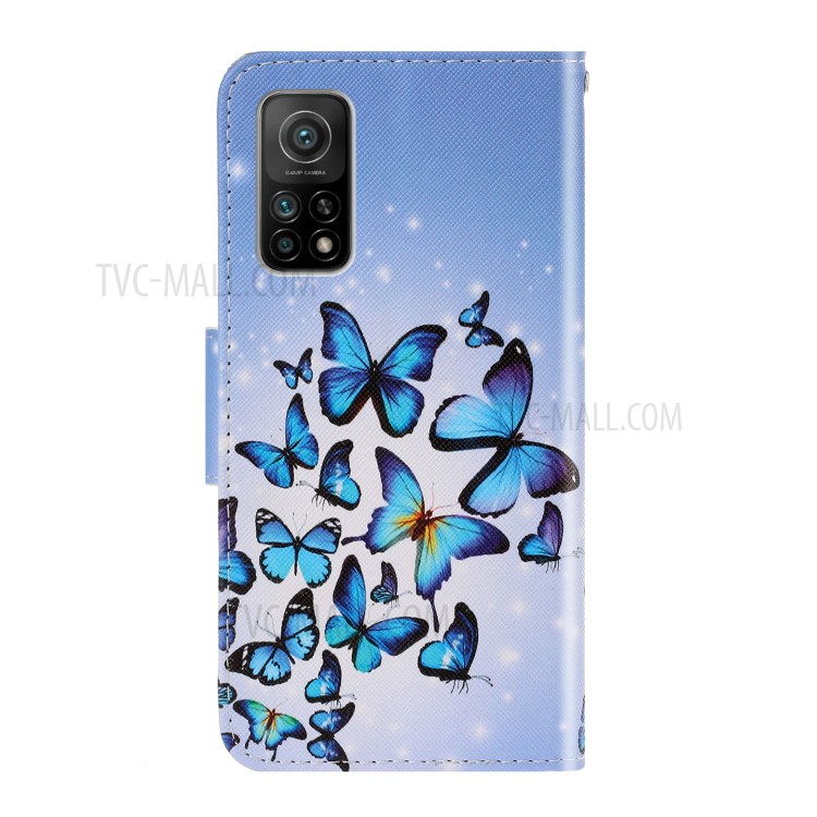 PU Leather Wallet Stand Phone Case for Xiaomi Mi 10T Pro 5G / Mi 10T 5G / Redmi K30S - Blue Butterfly-2