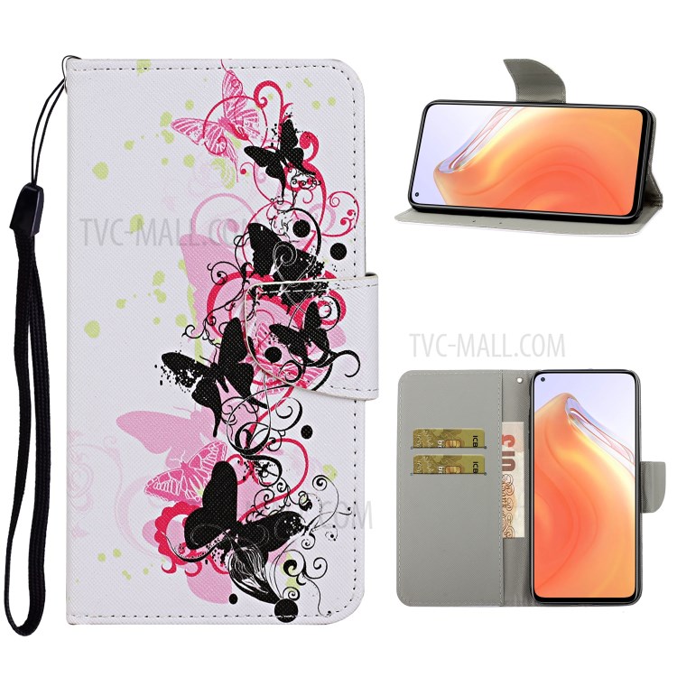 PU Leather Wallet Stand Phone Case for Xiaomi Mi 10T Pro 5G / Mi 10T 5G / Redmi K30S - Black Butterfly-1
