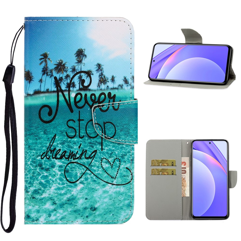 TPU + PU Leather Wallet Stand Phone Case for Xiaomi Mi 10T Lite 5G/Redmi Note 9 Pro 5G - Never Stop Dreaming-1