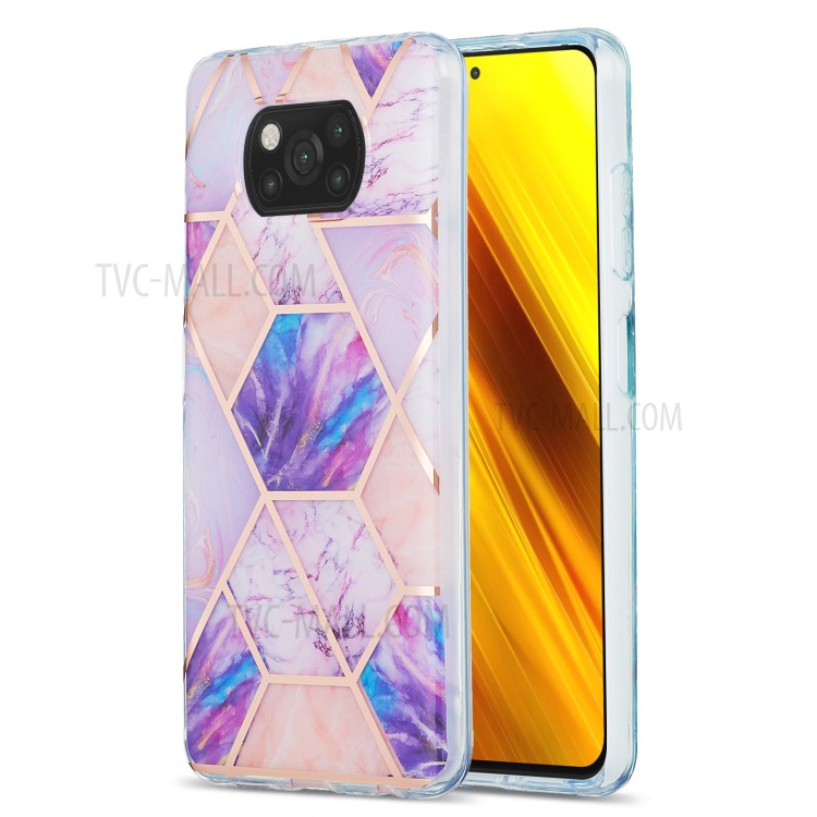 Marble Pattern Electroplating IML IMD 2.0mm TPU Phone Cover Case for Xiaomi Poco X3 NFC - Purple/Pink/White-1
