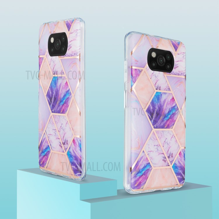 Marble Pattern Electroplating IML IMD 2.0mm TPU Phone Cover Case for Xiaomi Poco X3 NFC - Purple/Pink/White-2