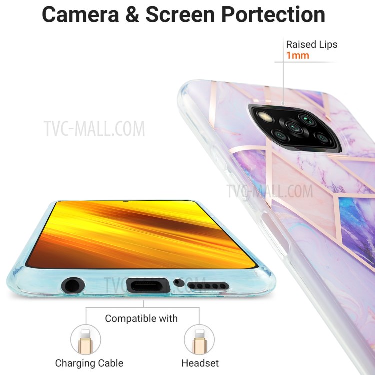 Marble Pattern Electroplating IML IMD 2.0mm TPU Phone Cover Case for Xiaomi Poco X3 NFC - Purple/Pink/White-4