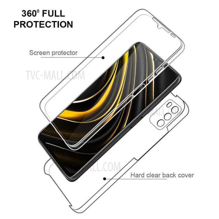 Couverture de Tep + Cadre TPU + Panneau Acrylique Effacer la Coque de Protection Complète Pour le Boîtier Hybride Xiaomi Poco M3-2