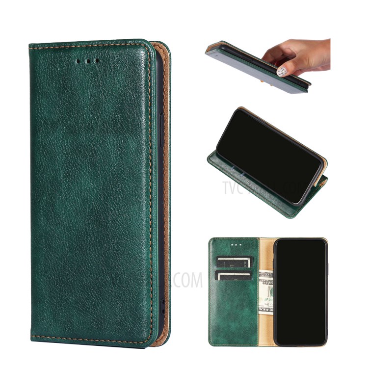 Auto-absorbed Pure Color Leather Stand Shell for Xiaomi Poco M3 Protector Case - Green-1