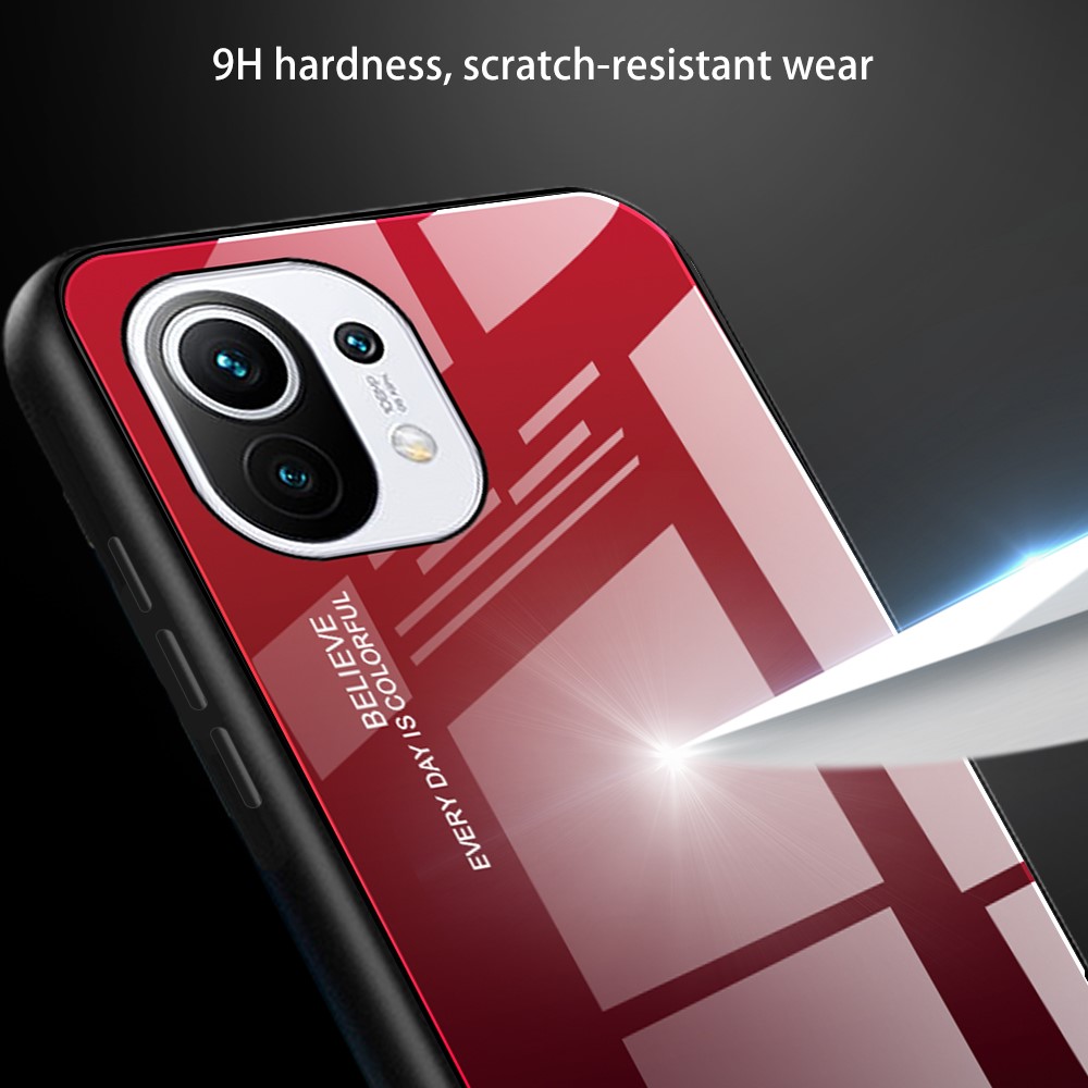 Funda Telefónica De Gradiente De Color De Cristal Templado Para Xiaomi MI 11 - Negro Rojo