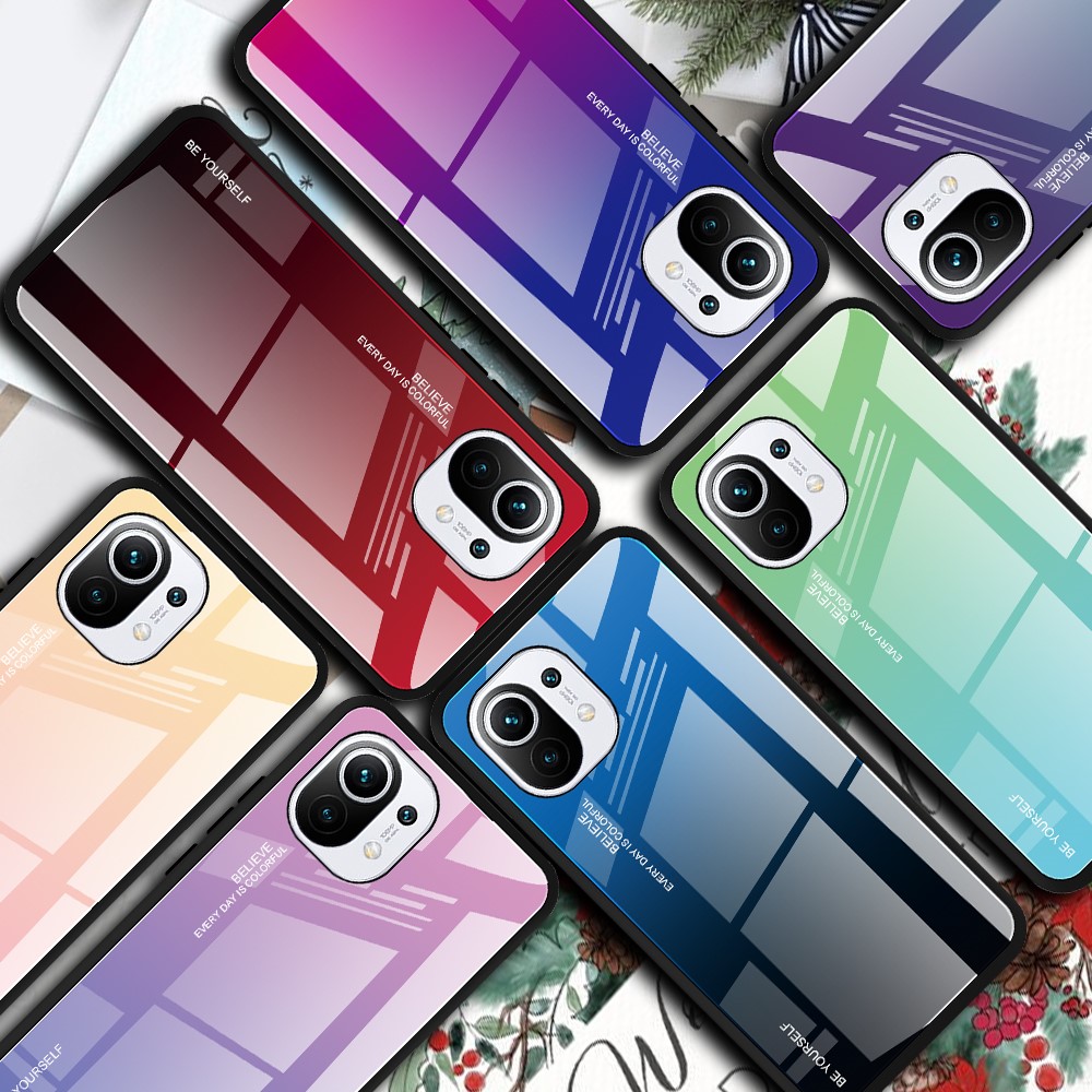 Tempered Glass Color Gradient Phone Case for Xiaomi Mi 11 - Red/Black-5
