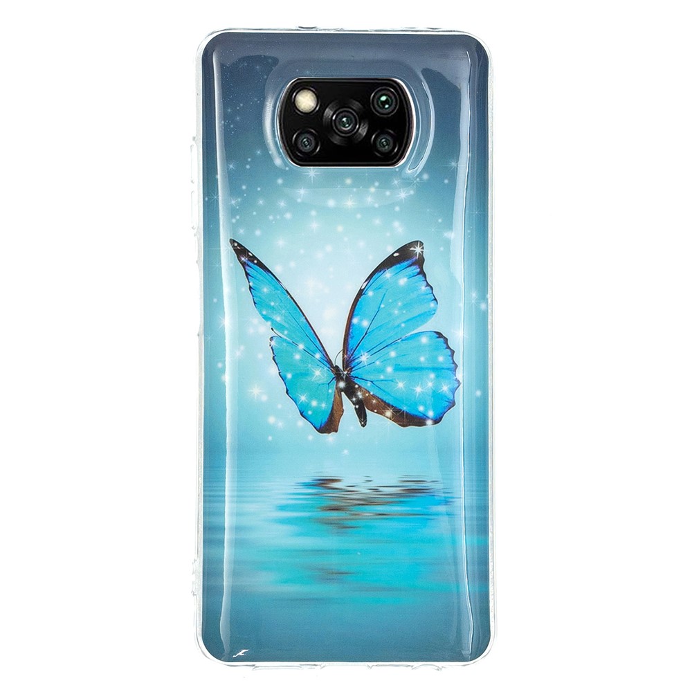 Unique Noctilucent IMD TPU Protector for Xiaomi Poco X3 NFC/X3 Soft Phone Cover - Blue Butterfly-2