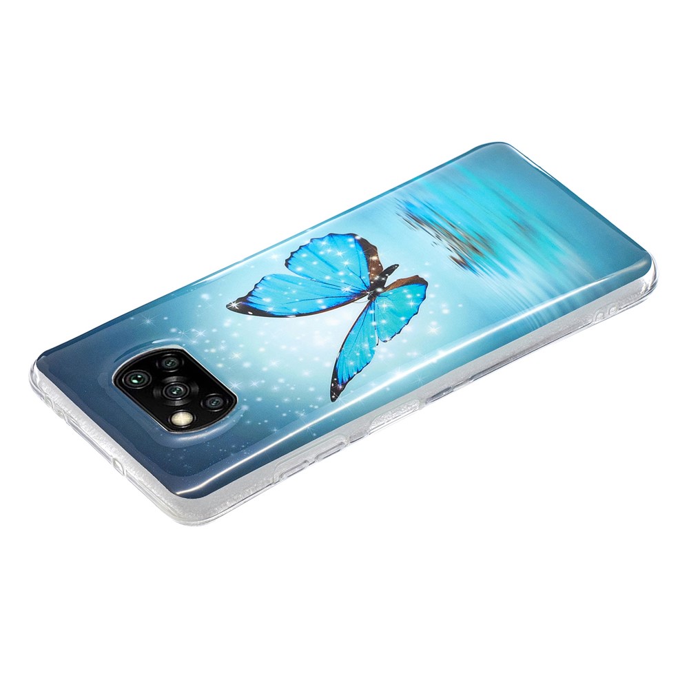 Unique Noctilucent IMD TPU Protector for Xiaomi Poco X3 NFC/X3 Soft Phone Cover - Blue Butterfly-3