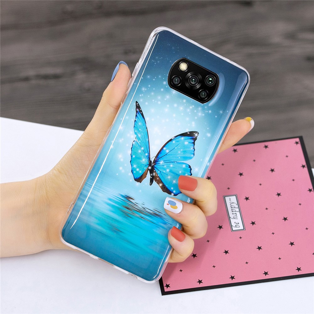 Unique Noctilucent IMD TPU Protector for Xiaomi Poco X3 NFC/X3 Soft Phone Cover - Blue Butterfly-4