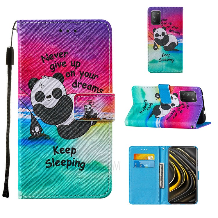 Pattern Printing Cross Texture Leather Wallet Stand Design Phone Protective Case for Xiaomi Poco M3 - Panda-1