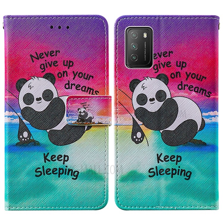 Pattern Printing Cross Texture Leather Wallet Stand Design Phone Protective Case for Xiaomi Poco M3 - Panda-3