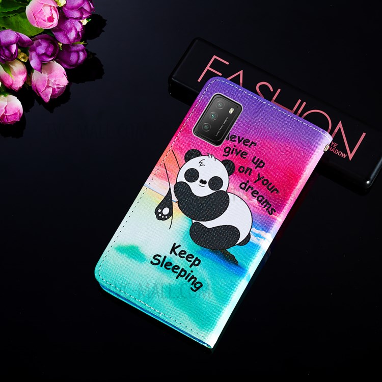 Pattern Printing Cross Texture Leather Wallet Stand Design Phone Protective Case for Xiaomi Poco M3 - Panda-9