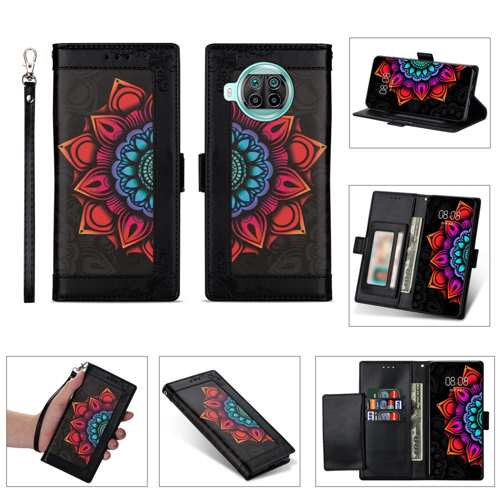 Multi-Color Flower Patterned PU Leather Wallet Stand Shell for Xiaomi Mi 10T Lite 5G/Redmi Note 9 Pro 5G/Mi 10i 5G - Black-1