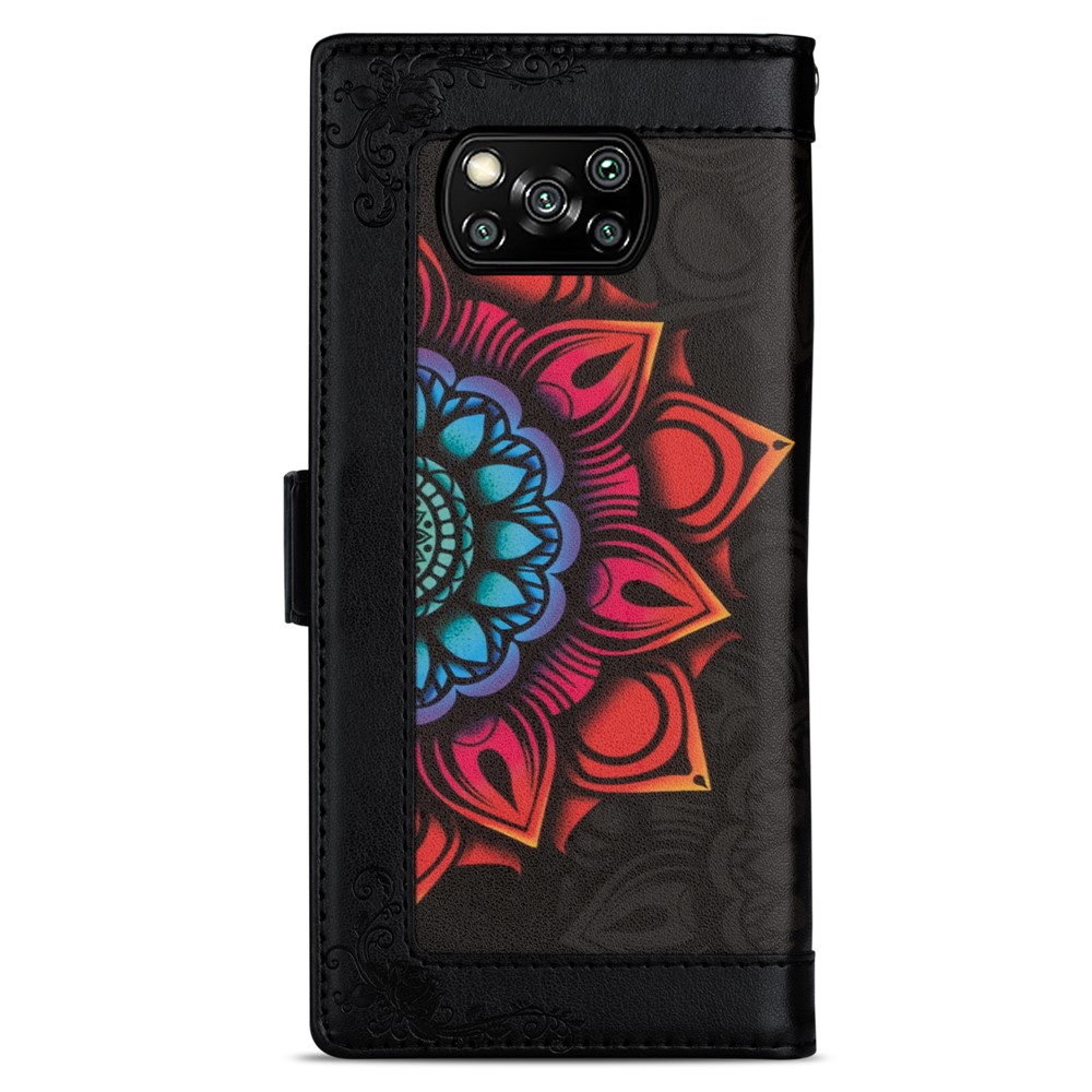 Flower Patterned PU Leather Shell with Wallet Stand Design for Xiaomi Poco X3 - Black-4