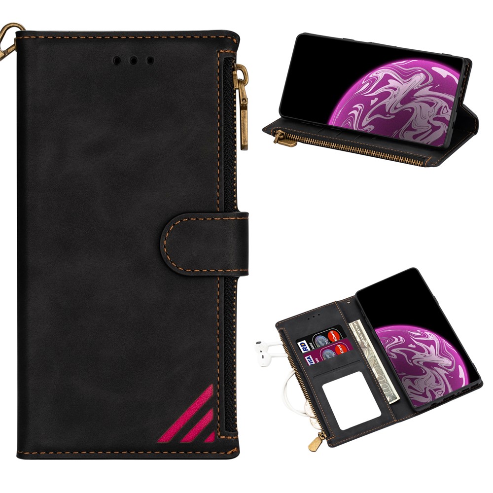 Stylish Zipper Pocket Design Phone Wallet Stand Cover with Lanyard for Xiaomi Mi 10T Lite 5G/Redmi Note 9 Pro 5G/Mi 10i 5G - Black-1